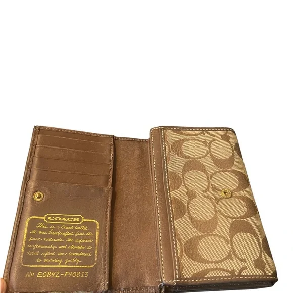 Coach Signature Stripe Brown Bifold Wallet - Picture 4 of 10